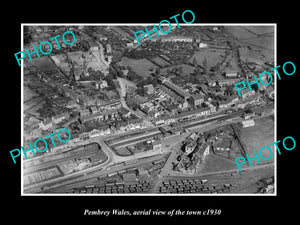 OLD LARGE HISTORIC PHOTO OF PEMBREY WALES, AERIAL VIEW OF THE TOWN c1930 2