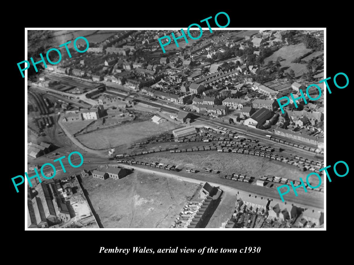 OLD LARGE HISTORIC PHOTO OF PEMBREY WALES, AERIAL VIEW OF THE TOWN c1930 3