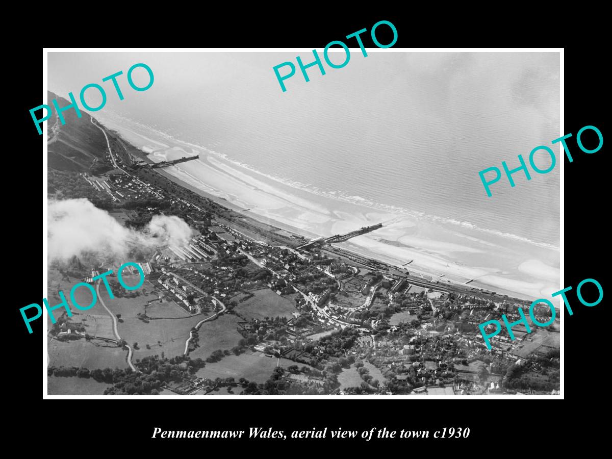 OLD LARGE HISTORIC PHOTO OF PENMAENMAWR WALES, AERIAL VIEW OF THE TOWN c1930 1