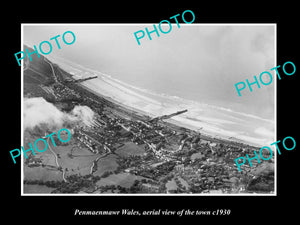 OLD LARGE HISTORIC PHOTO OF PENMAENMAWR WALES, AERIAL VIEW OF THE TOWN c1930 1