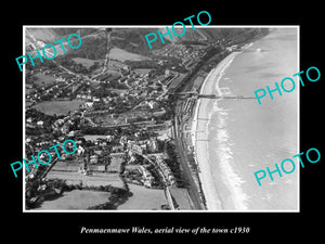 OLD LARGE HISTORIC PHOTO OF PENMAENMAWR WALES, AERIAL VIEW OF THE TOWN c1930 2