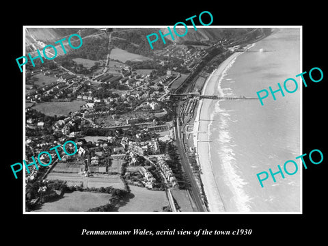 OLD LARGE HISTORIC PHOTO OF PENMAENMAWR WALES, AERIAL VIEW OF THE TOWN c1930 2