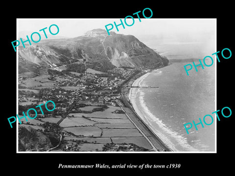 OLD LARGE HISTORIC PHOTO OF PENMAENMAWR WALES, AERIAL VIEW OF THE TOWN c1930 4