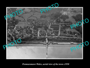 OLD LARGE HISTORIC PHOTO OF PENMAENMAWR WALES, AERIAL VIEW OF THE TOWN c1950 1