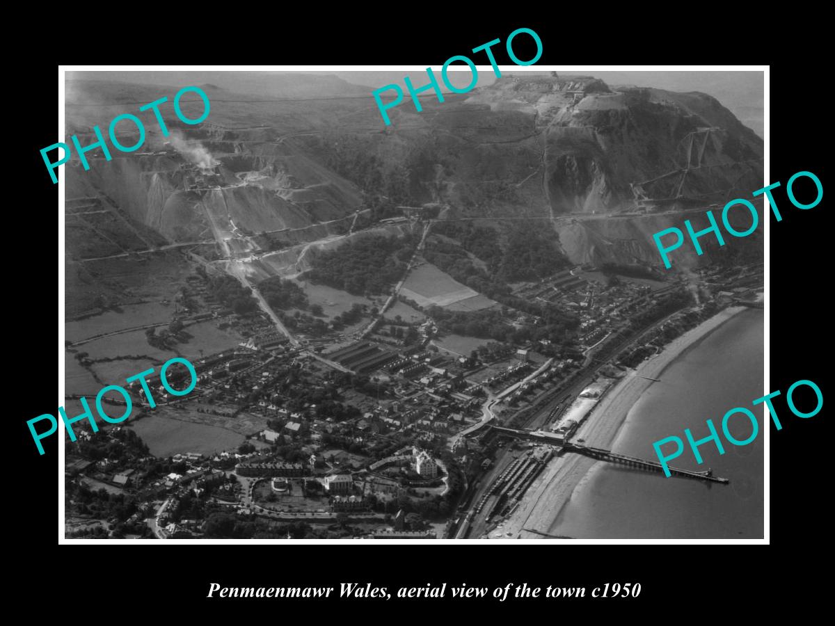 OLD LARGE HISTORIC PHOTO OF PENMAENMAWR WALES, AERIAL VIEW OF THE TOWN c1950 2