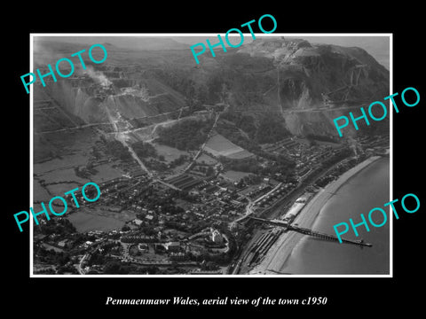 OLD LARGE HISTORIC PHOTO OF PENMAENMAWR WALES, AERIAL VIEW OF THE TOWN c1950 2