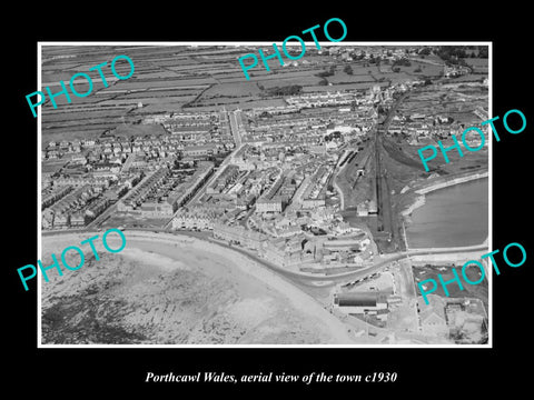 OLD LARGE HISTORIC PHOTO OF PORTHCAWL WALES, AERIAL VIEW OF THE TOWN ca1930 1