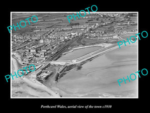 OLD LARGE HISTORIC PHOTO OF PORTHCAWL WALES, AERIAL VIEW OF THE TOWN ca1930 2