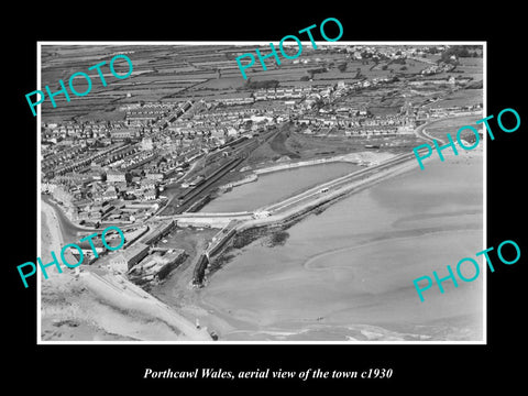 OLD LARGE HISTORIC PHOTO OF PORTHCAWL WALES, AERIAL VIEW OF THE TOWN ca1930 2