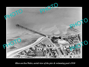 OLD LARGE HISTORIC PHOTO OF RHOS ON SEA WALES, AERIAL VIEW OF THE PIER c1930