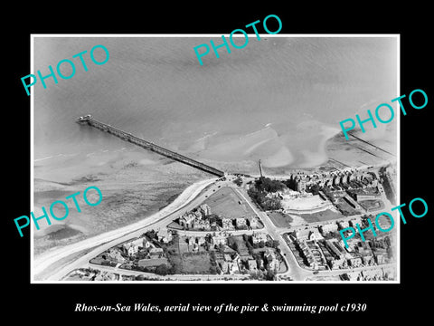 OLD LARGE HISTORIC PHOTO OF RHOS ON SEA WALES, AERIAL VIEW OF THE PIER c1930