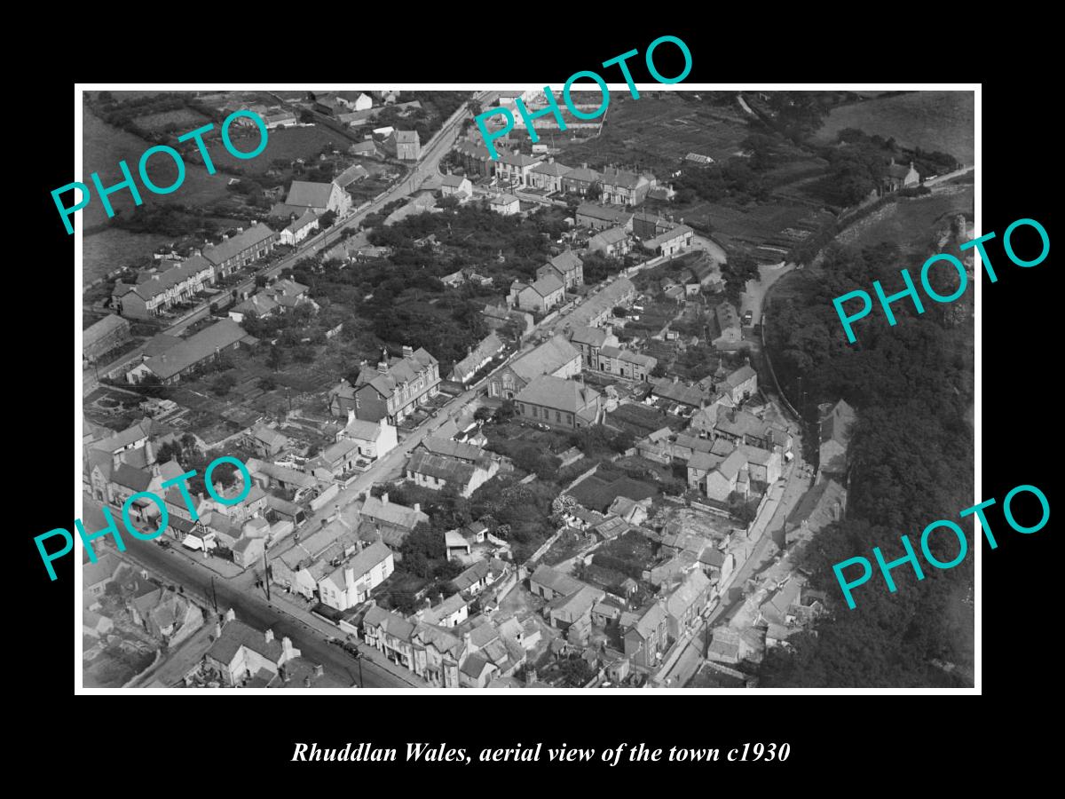 OLD LARGE HISTORIC PHOTO OF RHUDDLAN WALES, AERIAL VIEW OF THE TOWN c1930