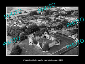 OLD LARGE HISTORIC PHOTO OF RHUDDLAN WALES, AERIAL VIEW OF THE TOWN c1950