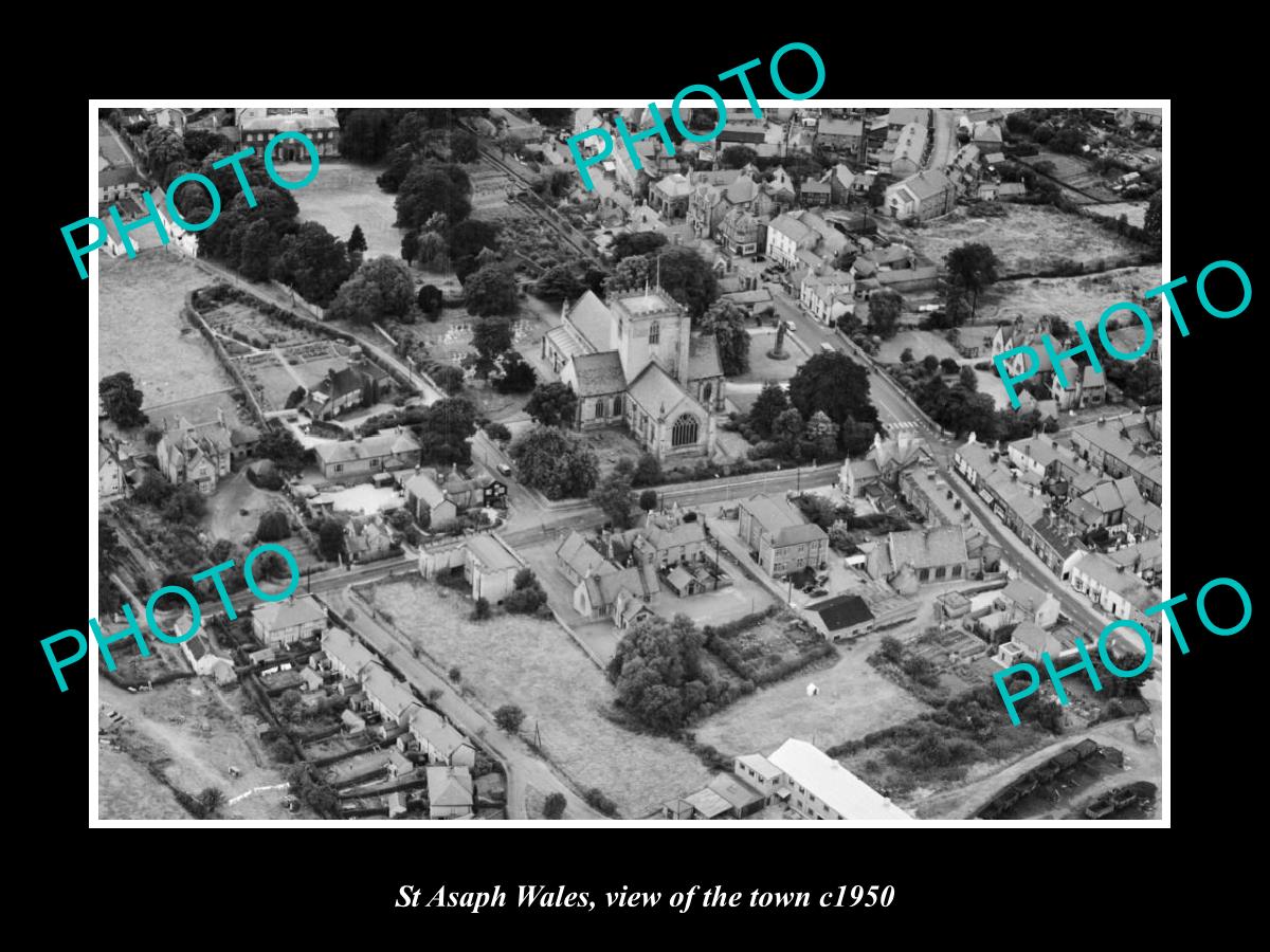 OLD LARGE HISTORIC PHOTO OF ST ASAPH WALES, AERIAL VIEW OF THE TOWN c1950 1