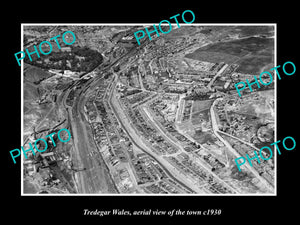 OLD LARGE HISTORIC PHOTO OF TREDEGAR WALES, AERIAL VIEW OF THE TOWN c1930