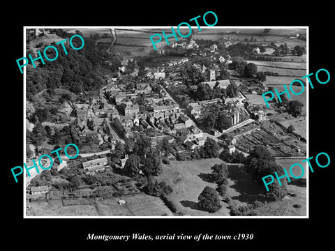 OLD LARGE HISTORIC PHOTO OF MONTGOMERY WALES, AERIAL VIEW OF THE TOWN ca1930 2