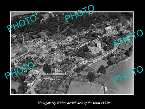 OLD LARGE HISTORIC PHOTO OF MONTGOMERY WALES, AERIAL VIEW OF THE TOWN ca1930 4