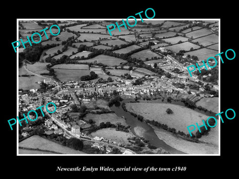 OLD LARGE HISTORIC PHOTO OF NEWCASTLE EMLYN WALES, AERIAL VIEW OF TOWN ca1940 1