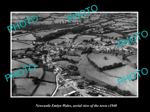 OLD LARGE HISTORIC PHOTO OF NEWCASTLE EMLYN WALES, AERIAL VIEW OF TOWN ca1940 2