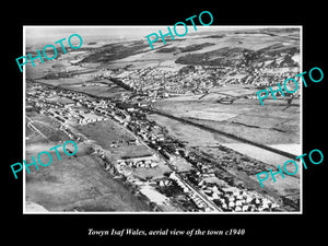 OLD LARGE HISTORIC PHOTO OF TOWYN ISAF WALES, AERIEL VIEW OF THE TOWN c1940