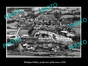 OLD LARGE HISTORIC PHOTO OF WELSHPOOL WALES, AERIAL VIEW OF THE TOWN c1950 1