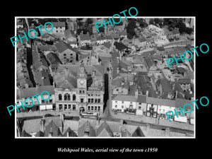 OLD LARGE HISTORIC PHOTO OF WELSHPOOL WALES, AERIAL VIEW OF THE TOWN c1950 2