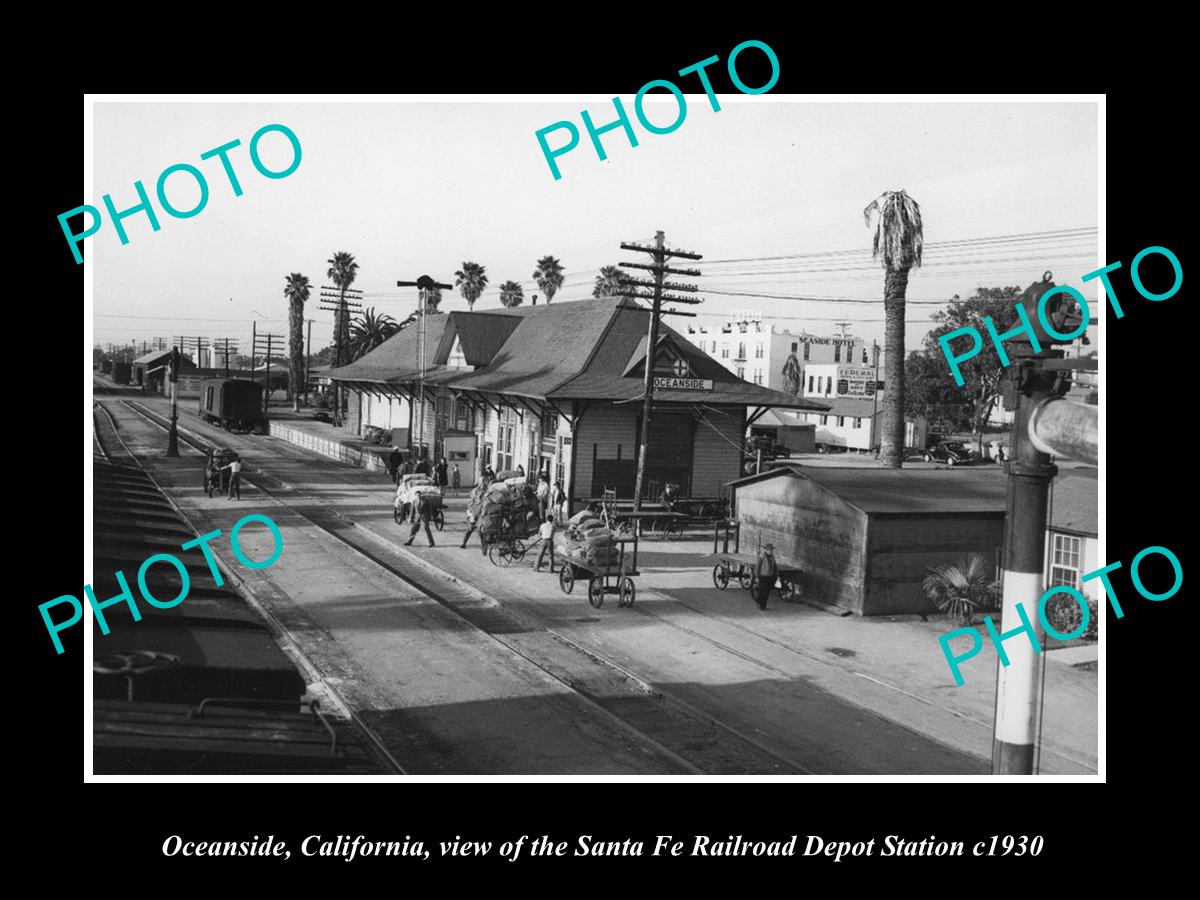 OLD LARGE HISTORIC PHOTO OF OCEANSIDE CALIFORNIA, THE RAILROAD DEPOT c1930 2