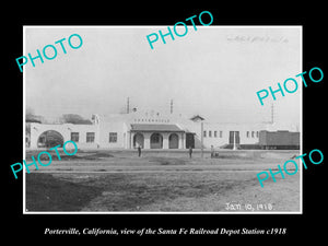 OLD LARGE HISTORIC PHOTO OF PORTERVILLE CALIFORNIA SANTA FE RAILROAD DEPOT c1918