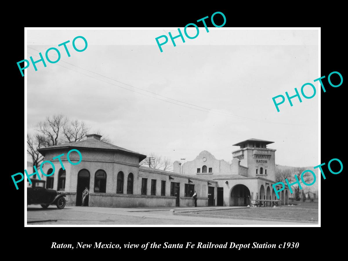 OLD LARGE HISTORIC PHOTO OF RATON NEW MEXICO, THE SANTA FE RAILROAD DEPOT c1930