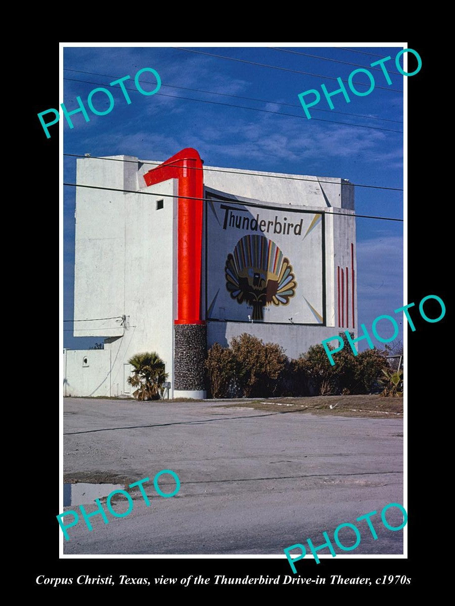 OLD LARGE HISTORIC PHOTO OF CORPUS CHRISTI TEXAS, THE THUNDERBIRD DRIVE IN 1970s