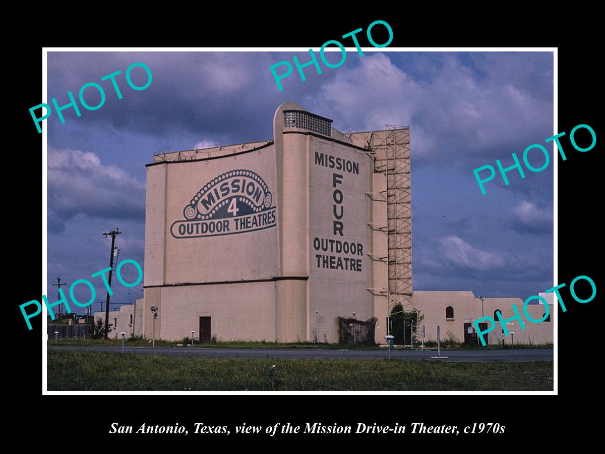 OLD LARGE HISTORIC PHOTO OF SAN ANTONIO TEXAS, MISSION DRIVE IN THEATER c1970s