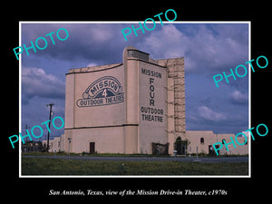 OLD LARGE HISTORIC PHOTO OF SAN ANTONIO TEXAS, MISSION DRIVE IN THEATER c1970s