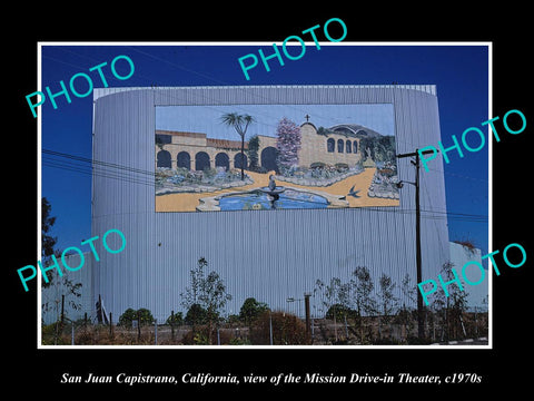 OLD LARGE HISTORIC PHOTO, SAN JUAN CAPISTRANO CALIFORNIA DRIVE IN THEATER c1970s