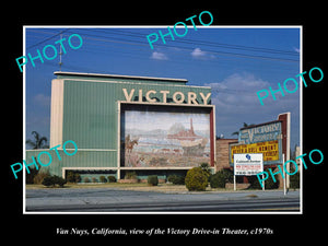 OLD LARGE HISTORIC PHOTO OF VAN NUYS CALIFORNIA, VICTORY DRIVE IN THEATER c1970s