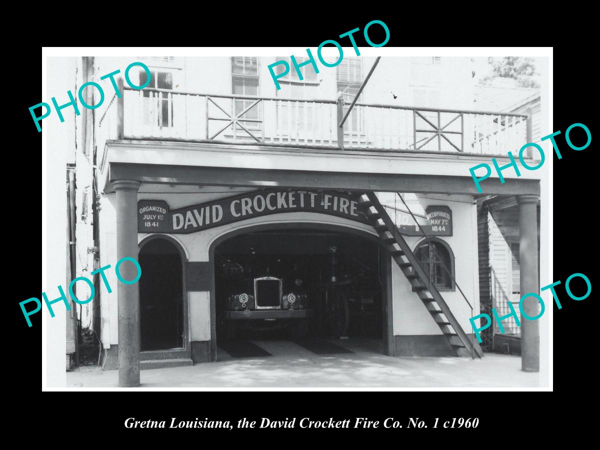 OLD LARGE HISTORIC PHOTO OF GRETNA LOUISIANA, DAVID CROCKETT FIRE STATION c1960