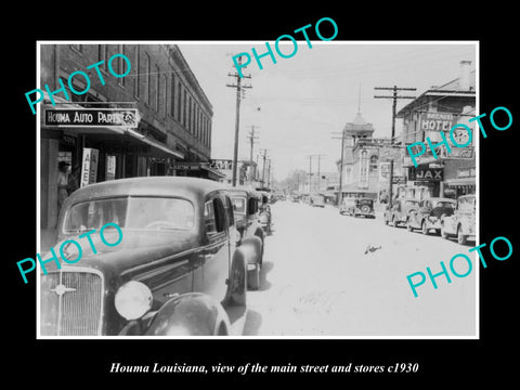 OLD LARGE HISTORIC PHOTO OF HOUMA LOUISIANA, THE MAIN STREET & STORES c1930