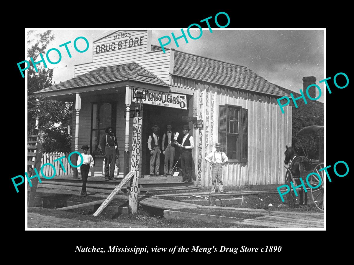 OLD LARGE HISTORIC PHOTO OF NATCHEZ MISSISSIPPI, THE MENG DRUG STORE c1890