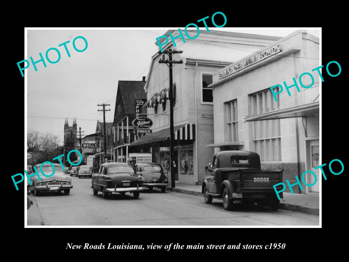 OLD LARGE HISTORIC PHOTO OF NEW ROADS LOUISIANA, THE MAIN ST & STORES c1950 2