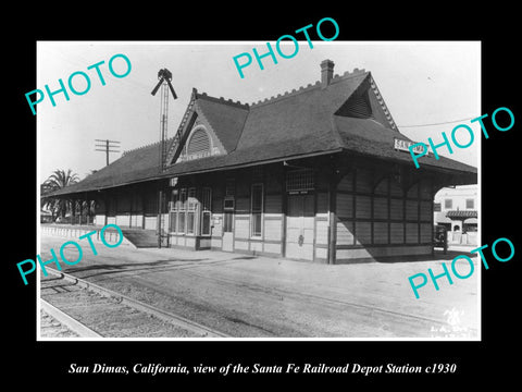 OLD LARGE HISTORIC PHOTO OF SAN DIMAS CALIFORNIA, SANTA FE RAILROAD DEPOT c1930