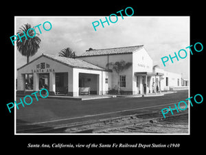 OLD LARGE HISTORIC PHOTO OF SANTA ANA CALIFORNIA, SANTA FE RAILROAD DEPOT c1940