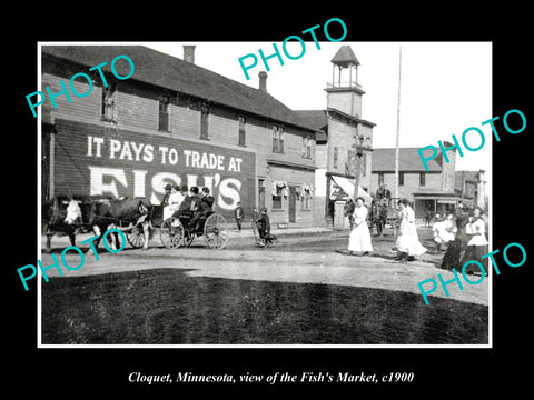 OLD LARGE HISTORIC PHOTO CLOQUET MINNESOTA, VIEW OF FISH'S MARKET c1900