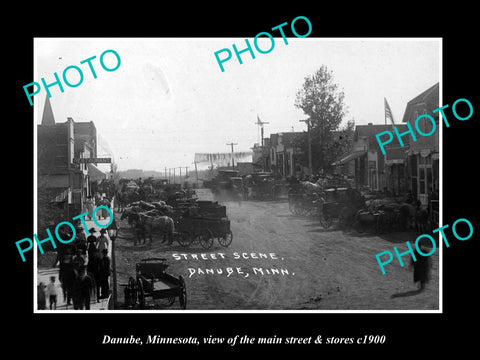 OLD LARGE HISTORIC PHOTO DANUBE MINNESOTA, VIEW OF MAIN STREET & STORES c1900