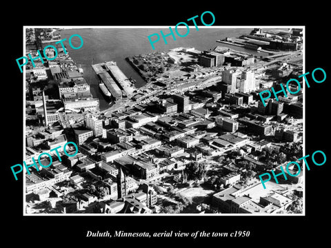 OLD LARGE HISTORIC PHOTO DULUTH MINNESOTA, AERIAL VIEW OF THE TOWN c1950