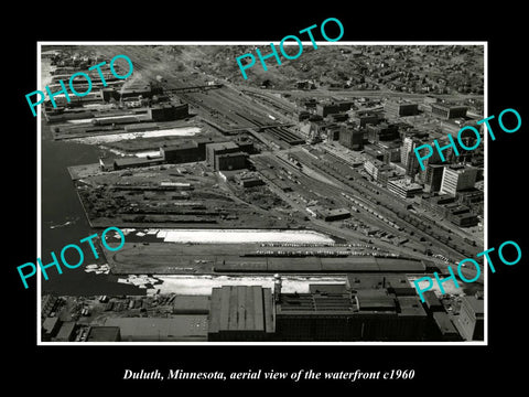 OLD LARGE HISTORIC PHOTO DULUTH MINNESOTA, AERIAL VIEW OF WATERFRONT c1960