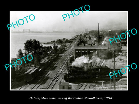 OLD LARGE HISTORIC PHOTO DULUTH MINNESOTA, THE ENDION RAILROAD ROUNDHOUSE 1940