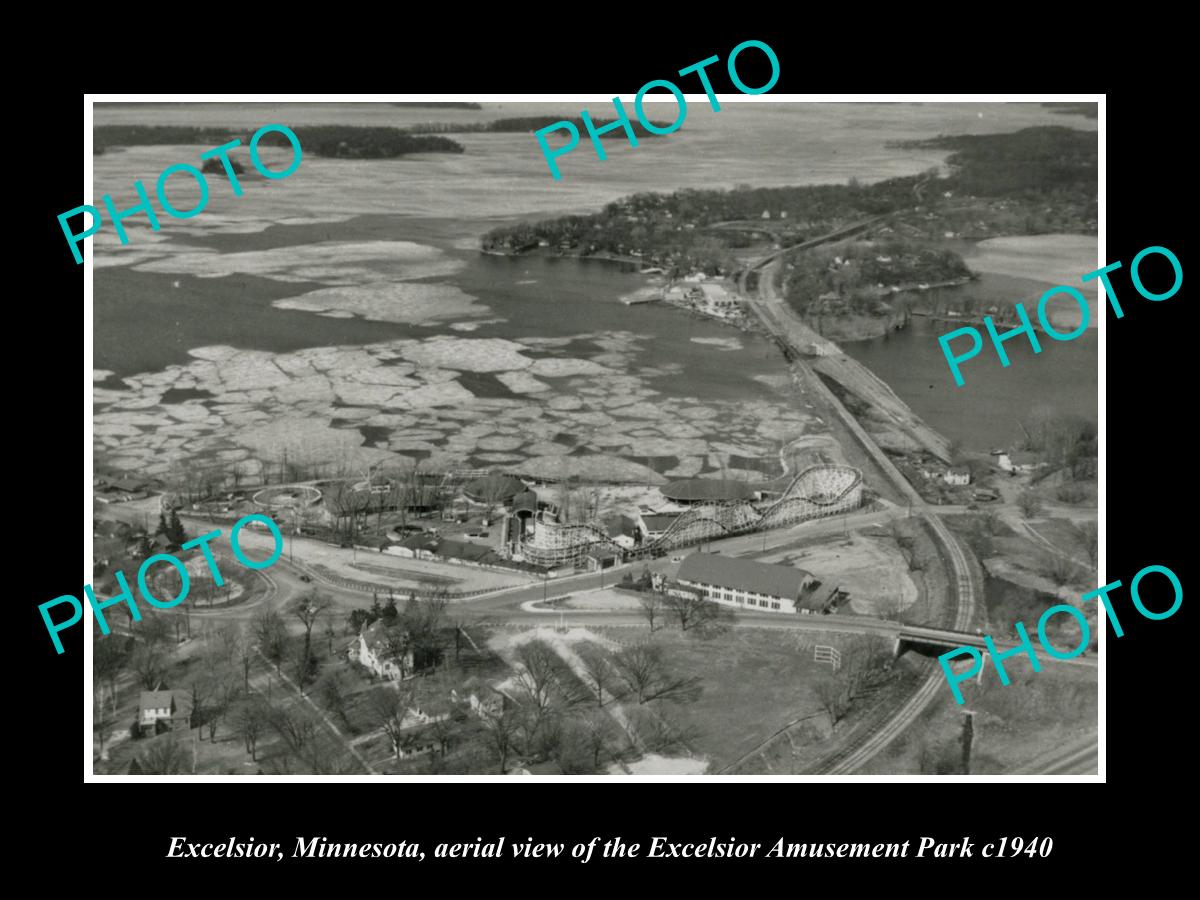 OLD LARGE HISTORIC PHOTO EXCELSIOR MINNESOTA, VIEW OF THE AMUSEMENT PARK c1940