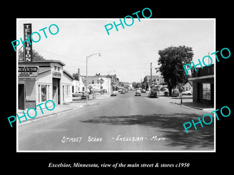 OLD LARGE HISTORIC PHOTO EXCELSIOR MINNESOTA, THE MAIN STREET & STORES c1950