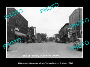 OLD LARGE HISTORIC PHOTO GLENWOOD MINNESOTA, THE MAIN STREET & STORES c1940