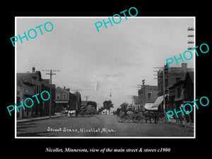 OLD LARGE HISTORIC PHOTO NICOLLET MINNESOTA, THE MAIN STREET & STORES c1900