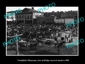 OLD LARGE HISTORIC PHOTO NORTHFIELD MINNESOTA, VIEW OF BRIDGE ST & MARKET c1900